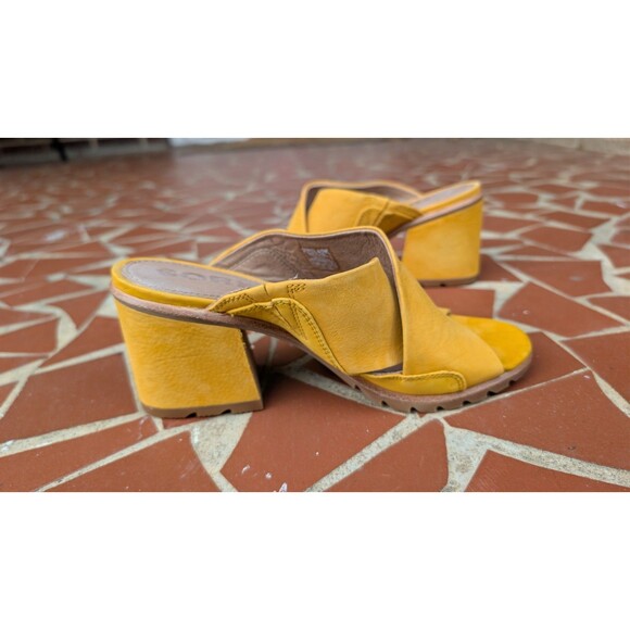 Sorel Nadia Mule Sandals-Yellow Nubuck Leather -Block Heel-Sz 6 - Picture 5 of 10
